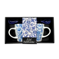 TTD Gifts Geschenkbox Tassen mit Löffel - Tulpen - Delfter Blau