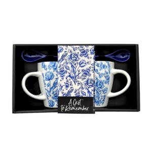 TTD Gifts Gift box Mugs with spoon - Tulips - Delft blue