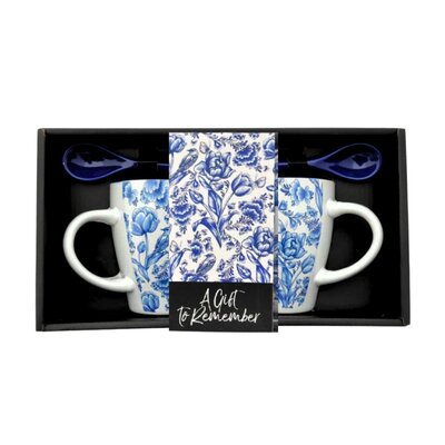 TTD Gifts Geschenkdoos Mokken met lepel - Tulpen - Delfts blauw