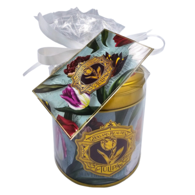 Matix Stroopwafels in a stylish tin with tulip decoration - foil, ribbon and matching card