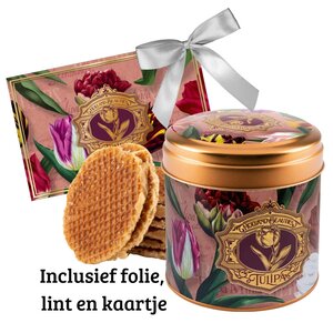 Matix Stroopwafels in a stylish tin with tulip decoration - foil, ribbon and matching card