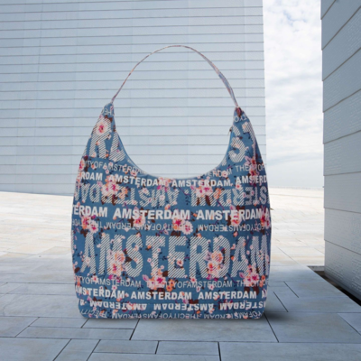 Robin Ruth Fashion Große Umhängetasche Bag Amsterdam - Blaugrau - Blumen