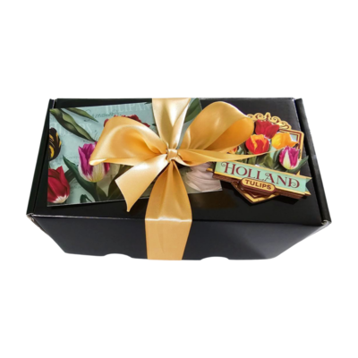 Typisch Hollands Holland gift set - Mug and tin of stroopwafels - Pretty Tulips - Green in luxury gift box