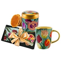 Typisch Hollands Holland cadeauset - Mok en blik stroopwafels -Pretty Tulips  in luxe geschenkdoos