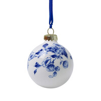 Heinen Delftware Delfts blauw gedecoreerde kerstbal - Bloesemrank 5 cm