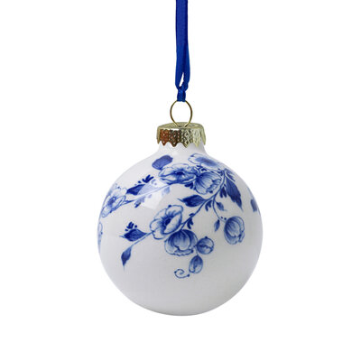 Heinen Delftware Delft blue decorated Christmas bauble - Blossom vine cm