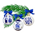 Matix Set mit 3 Delfter-blauen, dekorierten Weihnachtskugeln, 6 cm