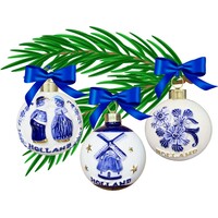 Matix Set of 3 Delft blue decorated Christmas baubles 6cm