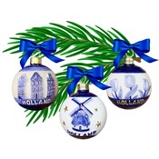 Typisch Hollands Set mit 3 Delfter Blau dekorierten Weihnachtskugeln, 6 cm