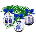 Matix Set mit 3 Delfter-blauen, dekorierten Weihnachtskugeln, 6 cm