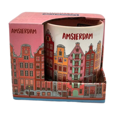 Typisch Hollands Großer Kaffee-Teebecher in Geschenkbox - Amsterdam - Pink-Fuchsia