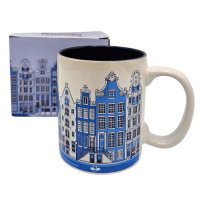 Typisch Hollands Große Kaffee- und Teetasse in Geschenkbox – Delfter Blau – Amsterdam