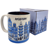 Typisch Hollands Große Kaffee- und Teetasse in Geschenkbox – Delfter Blau – Amsterdam