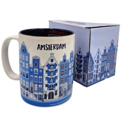 Typisch Hollands Große Kaffee- und Teetasse in Geschenkbox – Delfter Blau – Amsterdam