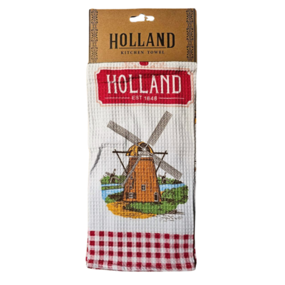 Typisch Hollands Keukendoek - Holland Rood-Wit  - Windmolens & Iconen