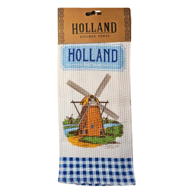 Typisch Hollands Keukendoek - Holland Blauw-Wit  - Windmolens & Iconen