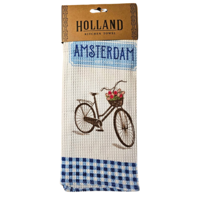 Typisch Hollands Kitchen towel - Amsterdam Blue-White - Bicycle & Windmills