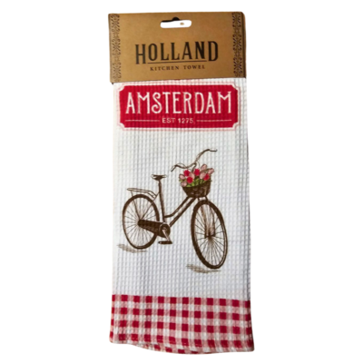 Typisch Hollands Keukendoek - Amsterdam Rood-Wit Fiets