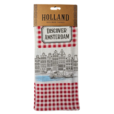 Typisch Hollands Kitchen towel - Amsterdam Red-White - Facade Houses