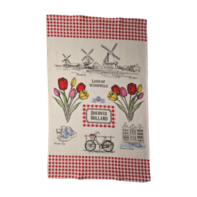 Typisch Hollands Kitchen towel - Holland Red - White - Bicycle & Windmills - Copy