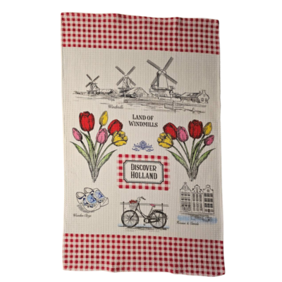 Typisch Hollands Kitchen towel - Holland Red - White - Bicycle & Windmills - Copy