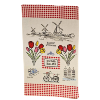 Typisch Hollands Kitchen towel - Holland Red - White - Bicycle & Windmills - Copy