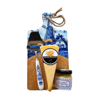 Typisch Hollands Kaasgeschenk - Houten kaasplank - Delfts blauw