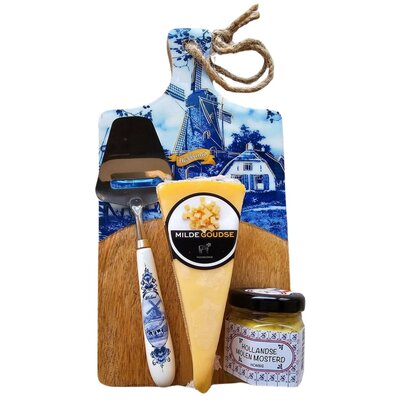 Typisch Hollands Käsegeschenk - Käsebrett aus Holz - Delfter Blau