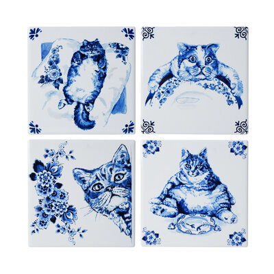 Heinen Delftware Luxe onderzetters - Aardewerk - Luie katten