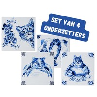 Heinen Delftware Luxe onderzetters - Aardewerk - Luie katten