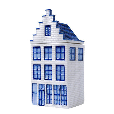 Heinen Delfts blauw Voorraadpot  Delfts blauw grachtenpand
