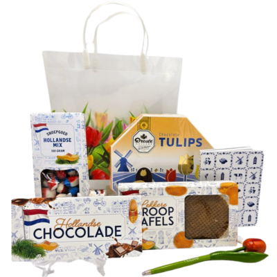 www.typisch-hollands-geschenkpakket.nl Hollandse lekkernijen -  in Tulpengoodiebag