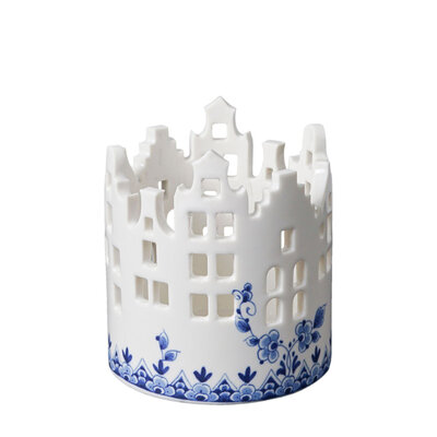 Heinen Delfts blauw Tealight holder - Facade houses - Medium