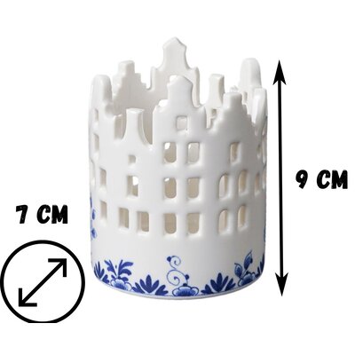 Heinen Delfts blauw Tealight holder - Facade houses - Small
