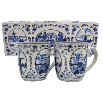 Typisch Hollands Geschenkbox Tassen - Delfter Blau 2 Stück (geeignet für Senseo)