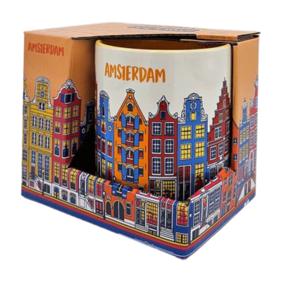 Typisch Hollands Große Kaffee-Tee-Tasse in Geschenkbox – Orange – Amsterdam