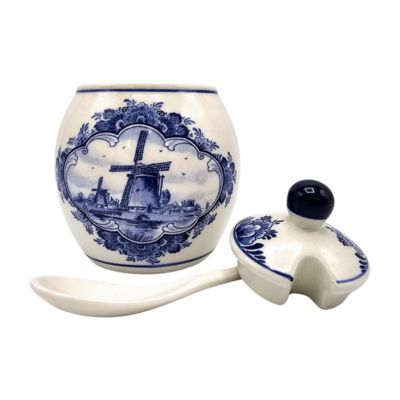 Typisch Hollands Sugar bowl Delft blue - 10 cm - Mill landscape