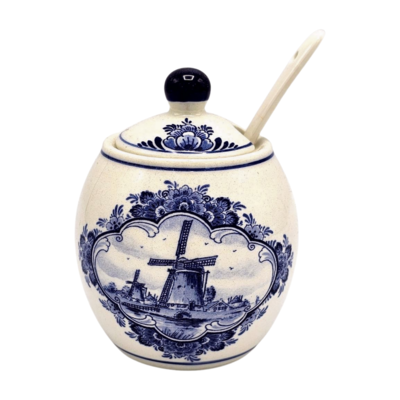 Typisch Hollands Sugar bowl Delft blue - 10 cm - Mill landscape