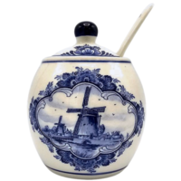 Typisch Hollands Sugar bowl Delft blue - 10 cm - Mill landscape