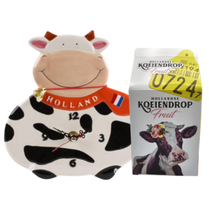 Typisch Hollands Gift set -Wall clock Cow and cow licorice in milk carton