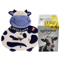 Typisch Hollands Gift set -Wall clock Cow and cow licorice in milk carton