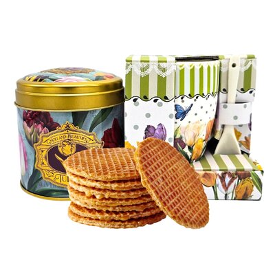 Typisch Hollands Holland-Geschenkset – Becher und Dose mit Stroopwafels – Hübsche Tulpen – Frühling