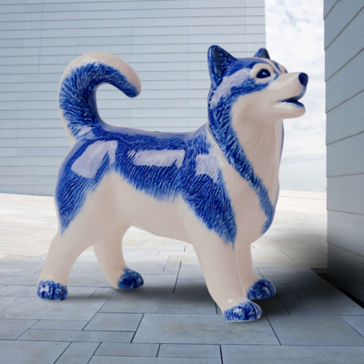 Heinen Delftware Delfts blauw huisdier - Husky 13cm