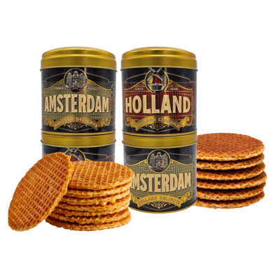 Typisch Hollands Stroopwafels in blik  Amsterdam  en Holland - (4 blikken)