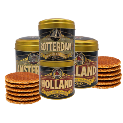 Typisch Hollands Stroopwafels in blik  Rotterdam - Amsterdam en Holland (4 blikken)