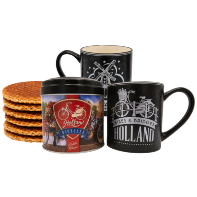 Typisch Hollands Holland-Geschenkset – Becher und Dose mit Stroopwafels