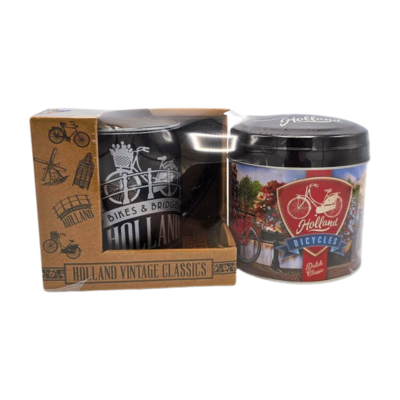 Typisch Hollands Holland-Geschenkset – Becher und Dose mit Stroopwafels