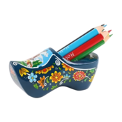 Typisch Hollands Clog with pencil sharpener and blue colored pencils