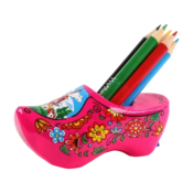 Matix Clog with pencil sharpener and pink colored pencils