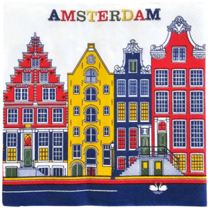 Typisch Hollands Servetten grachtenhuisjes color - Amsterdam